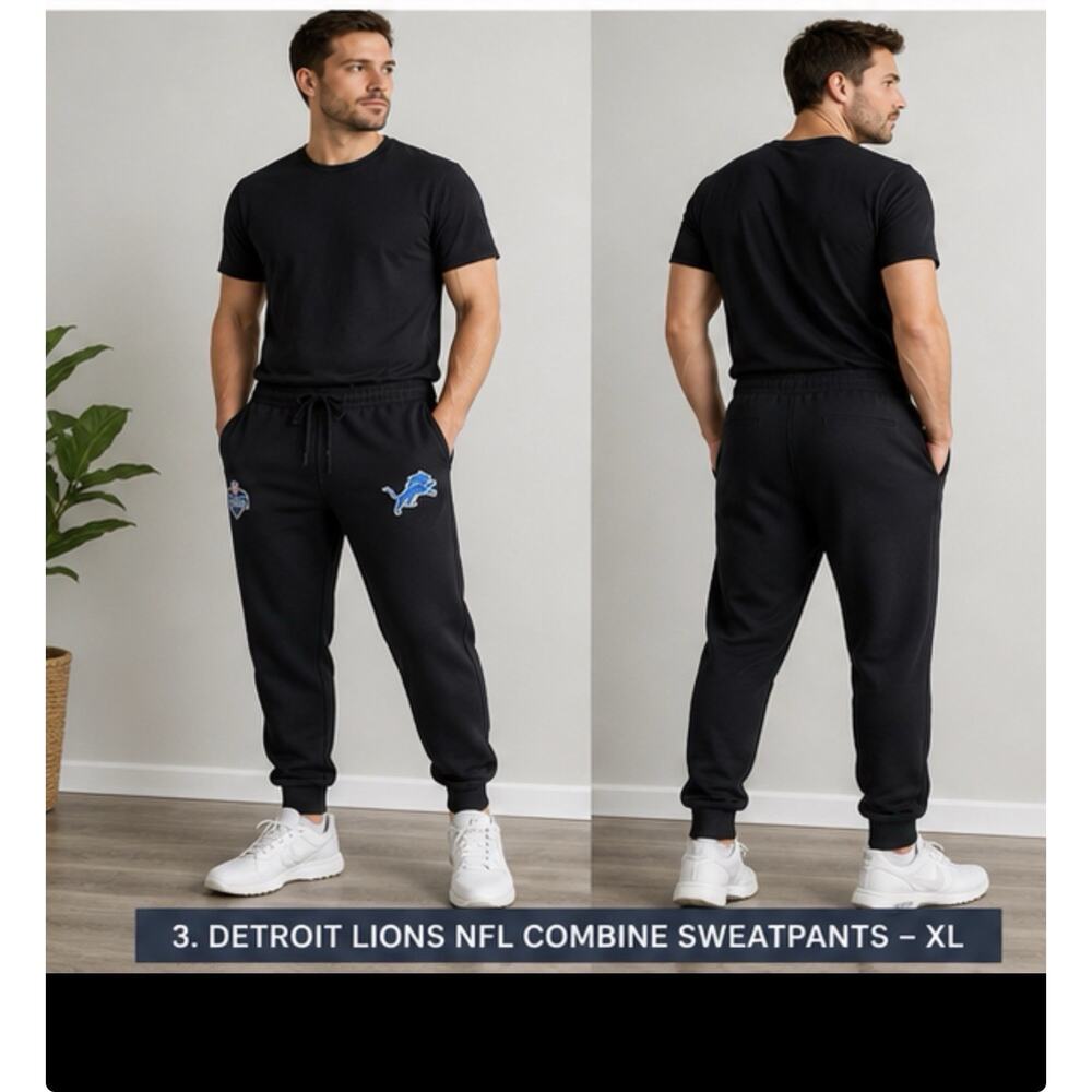 Detroit Lions NFL Combine Sweatpants Mens XL Black Jogger Athletic Pants